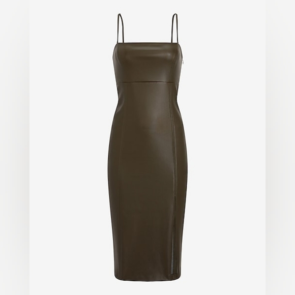 Express Body Contour Faux Leather Cami Midi Dress - Green - Size S - Picture 3 of 3